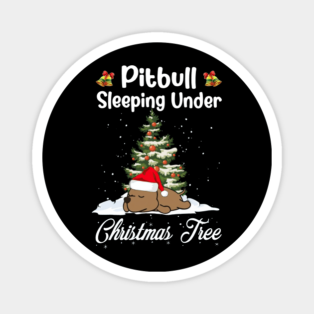 Pitbull Sleeping Under Christmas Tree Funny Xmas Magnet by PlumleelaurineArt